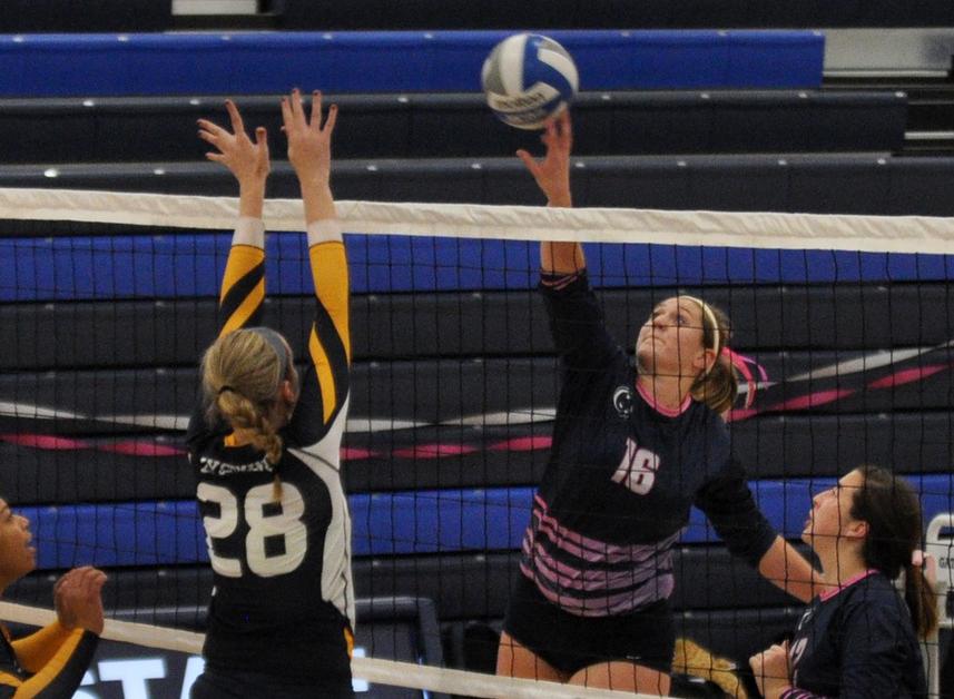 Photo: Penn State Altoona sophomore outside hitter Lauren Diller led all players in Monday's match with 23 digs, and she tied for the match-high in kills with nine.